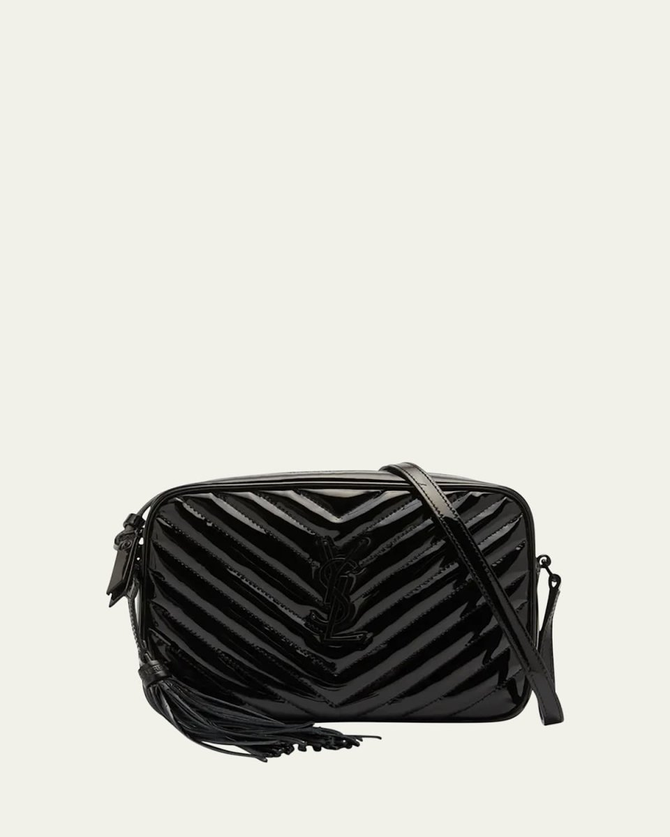 Lou Medium YSL Camera Bag with Pocket and Tassel in Quilted Patent Leather